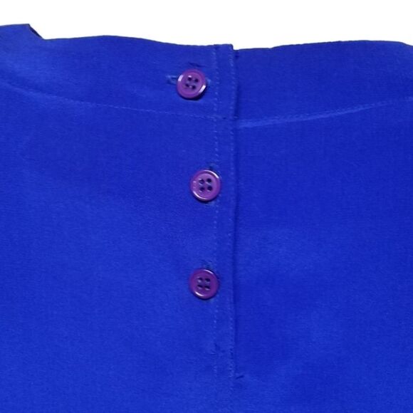 Vintage 80s Pia Rucci Royal Blue Silk Short Sleeve Crewneck Boxy Blouse M - Picture 9 of 11